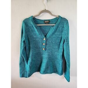 Eddie Bauer Women's Pull Over Sweater Teal Turquoise Small V-neck Knit